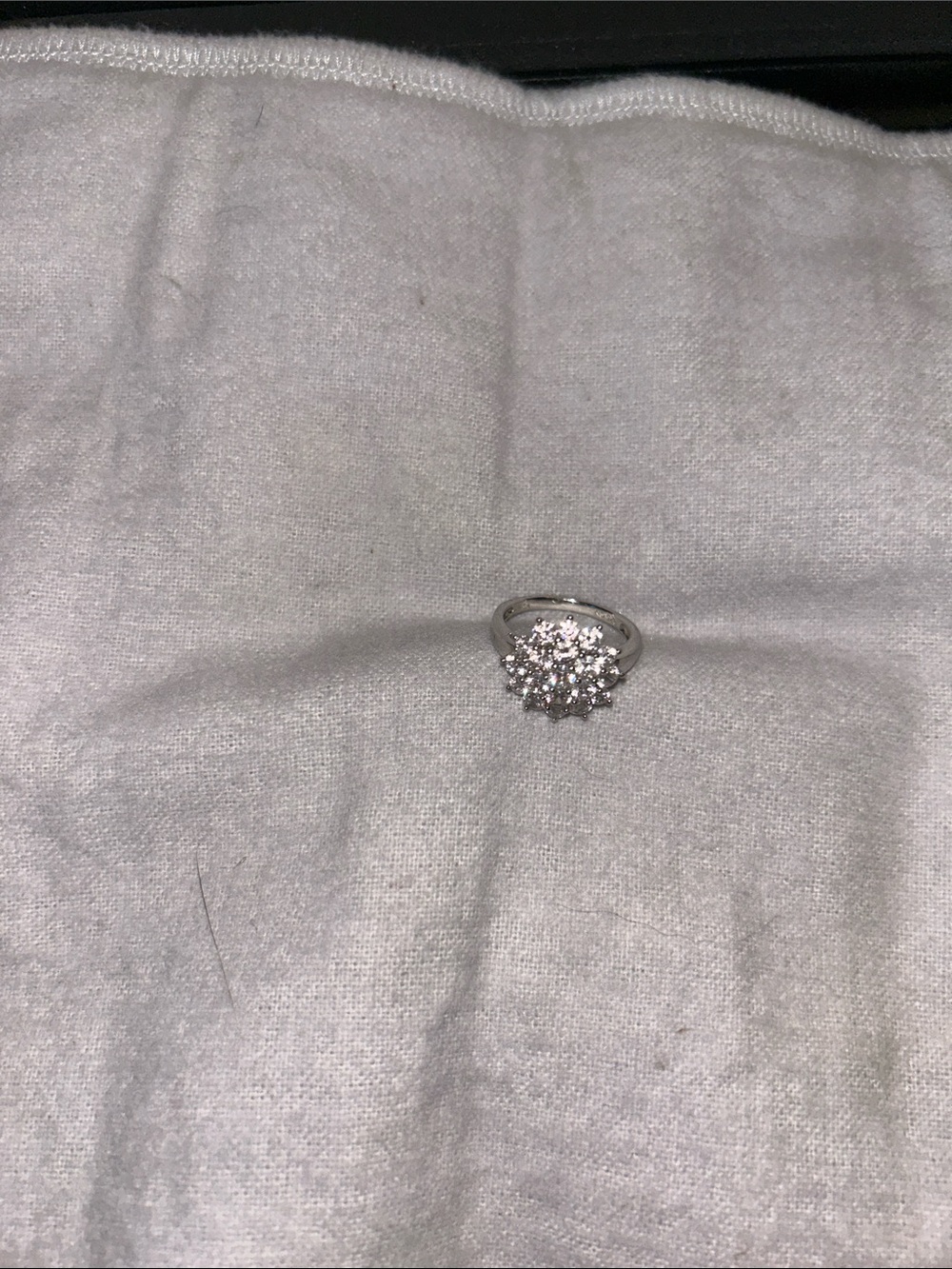 Silver Floral Cluster Diamonique Size 6 Ring - White